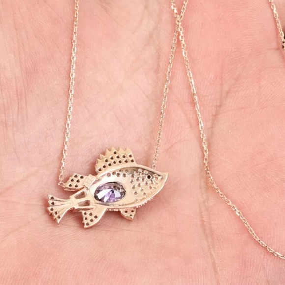 Amethyst & topaz sapphire baby fish gold necklace - Picture 4 of 4